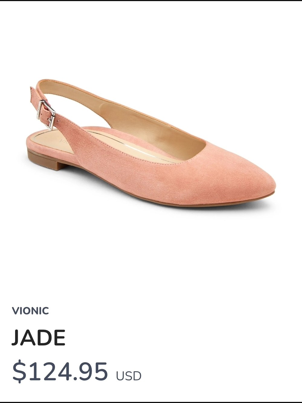 Vionic Jade Slingback Flat in Peach Pink